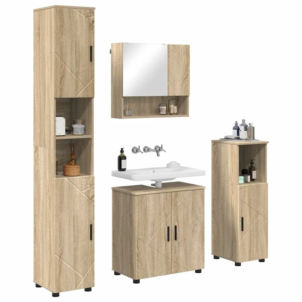 Set di mobili per il bagno con porta 4 pcs Rovere Sonoma 3392965