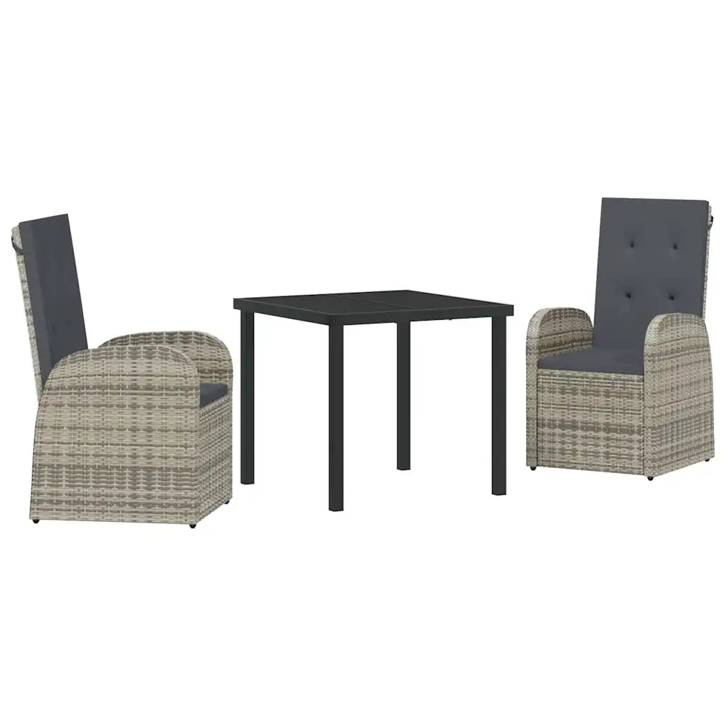 Set da Pranzo per Giardino con cuscino 3 pcs Grigio polyrattan