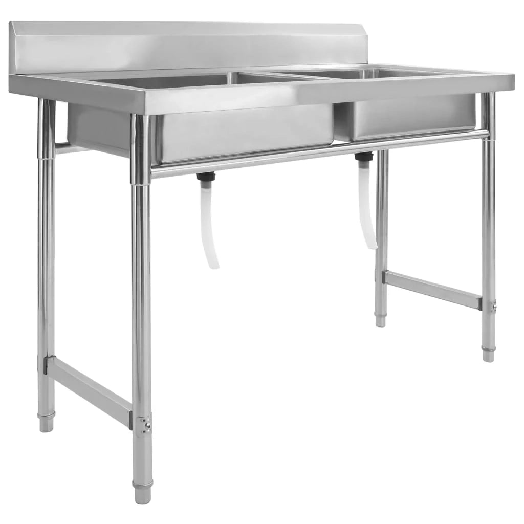 Lavello da cucina professionale a doppia vasca 120 x 60 cm in acciaio inox 02_0002332