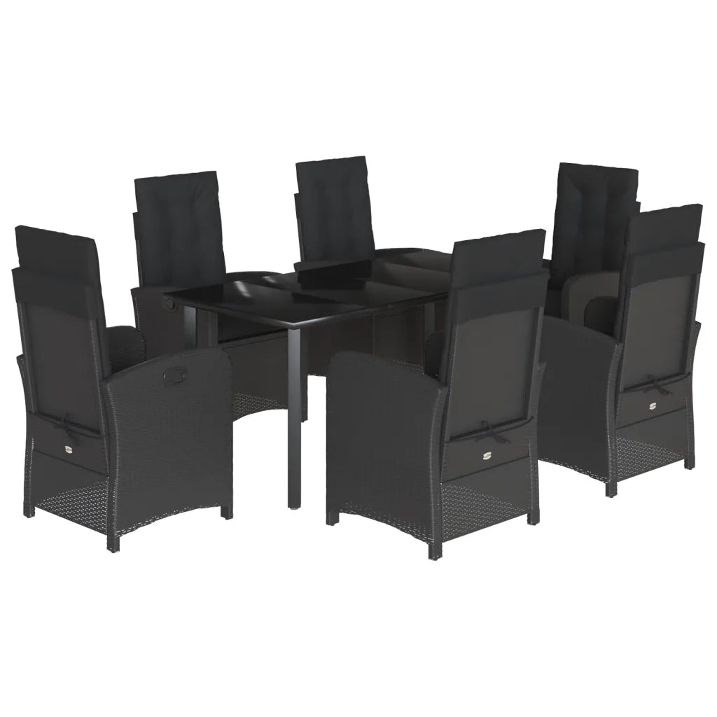 Set da Pranzo da Giardino 7 pz Nero con Cuscini in Polyrattancod mxl 113551