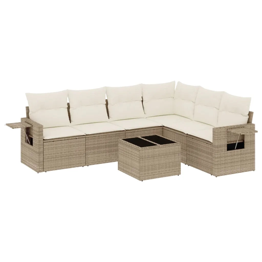 Set Divani da Giardino 7 pz con Cuscini Beige in Polyrattan