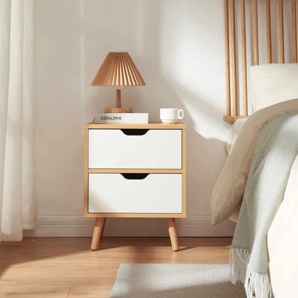 Comodino Bordkak con 2 Cassetti 50 x 40 x 30 cm - Effetto Rovere / Bianco [en.casa]
