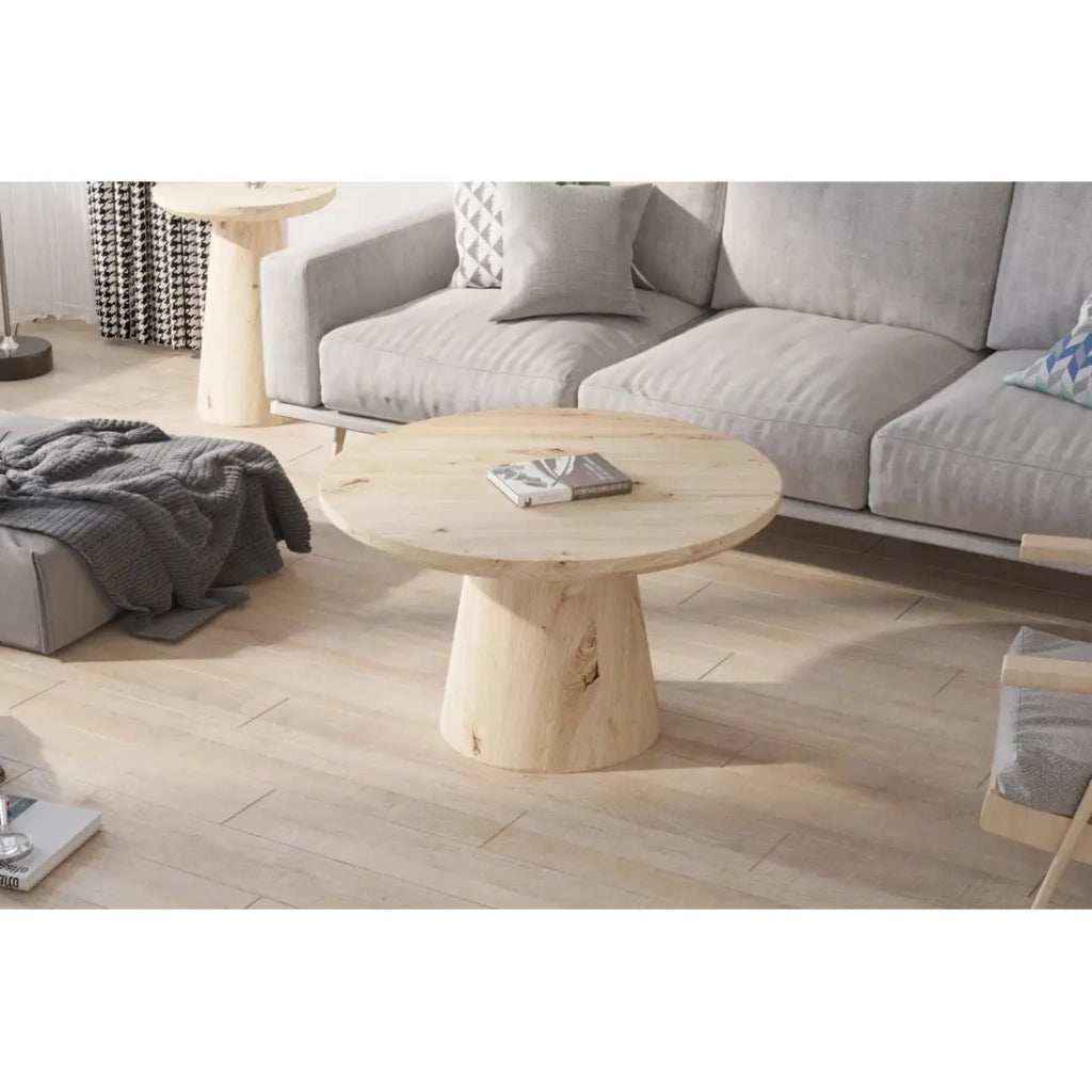 Tavolino rotondo collezione TIGNES – Decorazione effetto pino – D80 x H47 cm