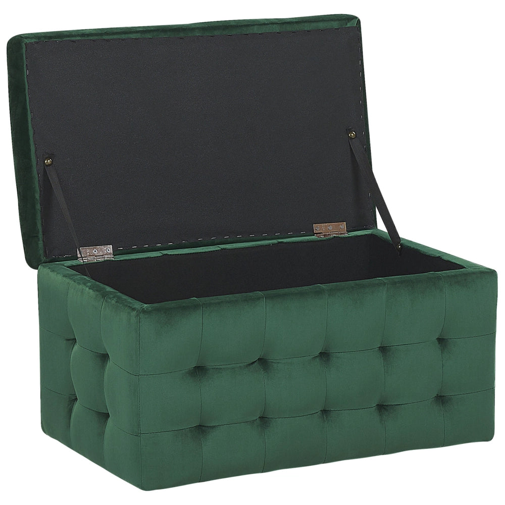 Panca per camera da letto con tappezzeria trapuntata in velluto verde ottomana con contenitore