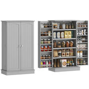 Armadio da Cucina con 5 Ripiani e 12 Porta Spezie ¨C Zephmum ¨C Grigio 60x30x104 cm