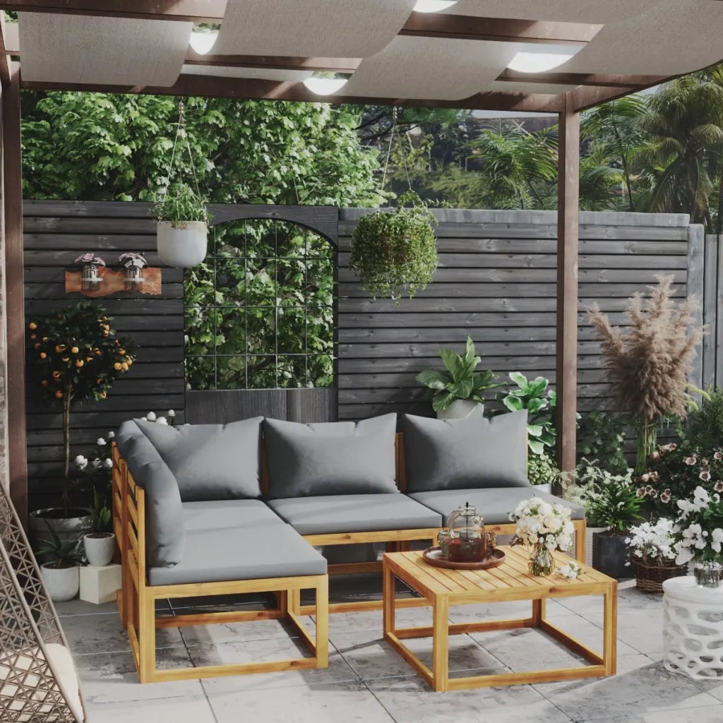 Set Divani da Giardino 5 pz con Cuscini in Massello di Acacia 3057626