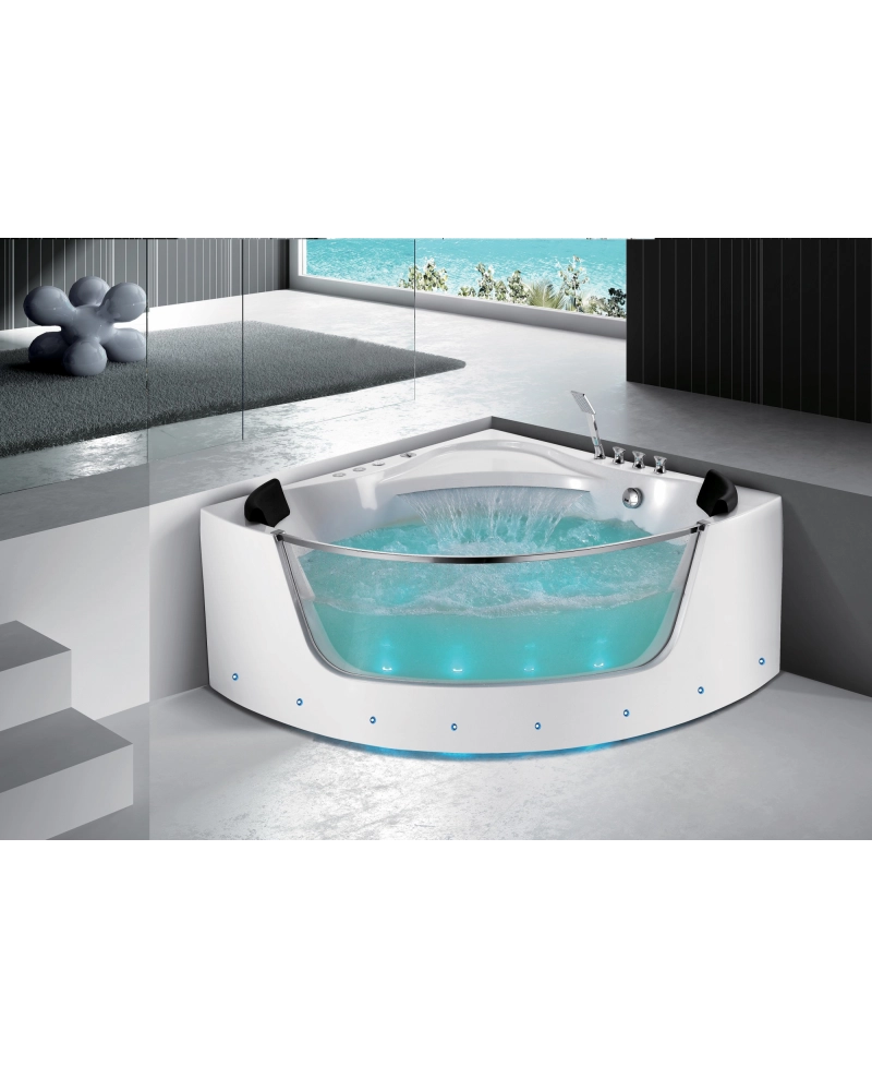 Vasca idromassaggio semicircolare vetro frontale riscaldatore full optional 150x150cm Sicorage Lopia