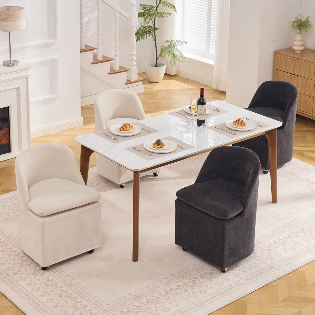 Set 2 Sedie da Pranzo Girevoli in Chenille Grigio