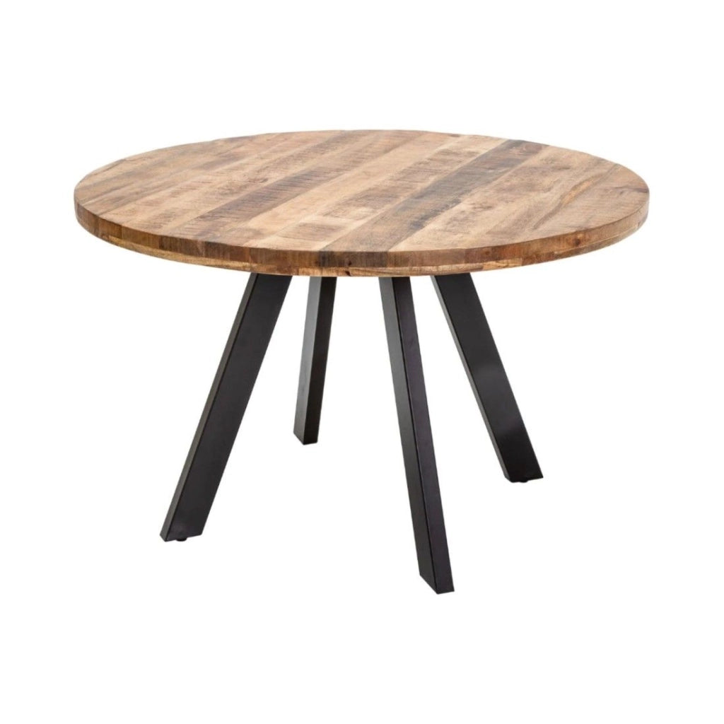 Tavolo da pranzo LODEN 120 cm – Piano rotondo in legno massello di mango e struttura in metallo nero