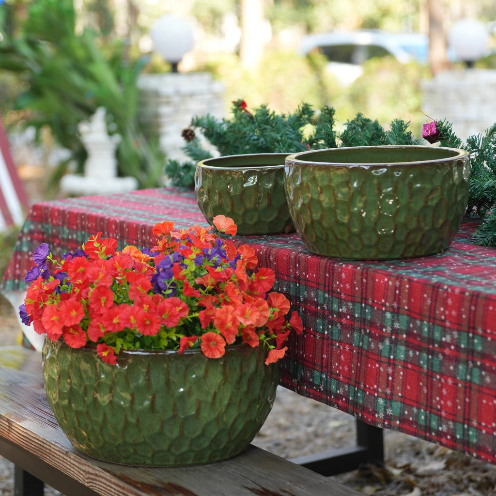 VASO DA FIORI IN CERAMICA VERDE CON FORO DI DRENAGGIO