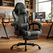 Sedia da gaming ergonomica reclinabile con supporto lombare; PVC; nero/grigio