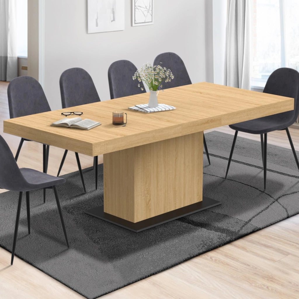 IDMarket - Tavolo da pranzo rettangolare allungabile EDEN 6-10 persone in legno e base nera 160-200 cm