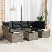 Set Divano Giardino 7 Pezzi con Cuscini Grigio Polirattan