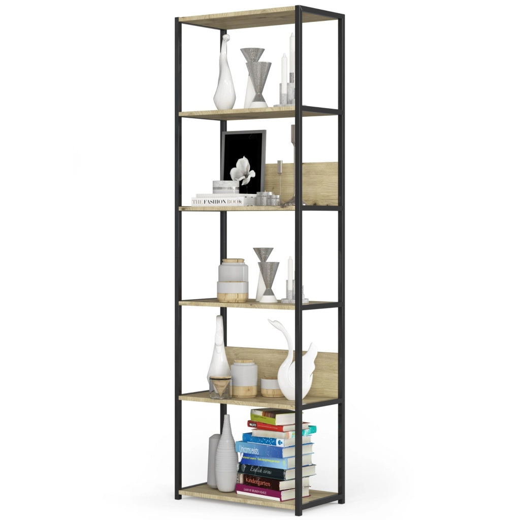 Scaffale stilo loft con ripiani in legno Nera 60 cm inserto frontale Quercia Artisan 60x32x192 cm