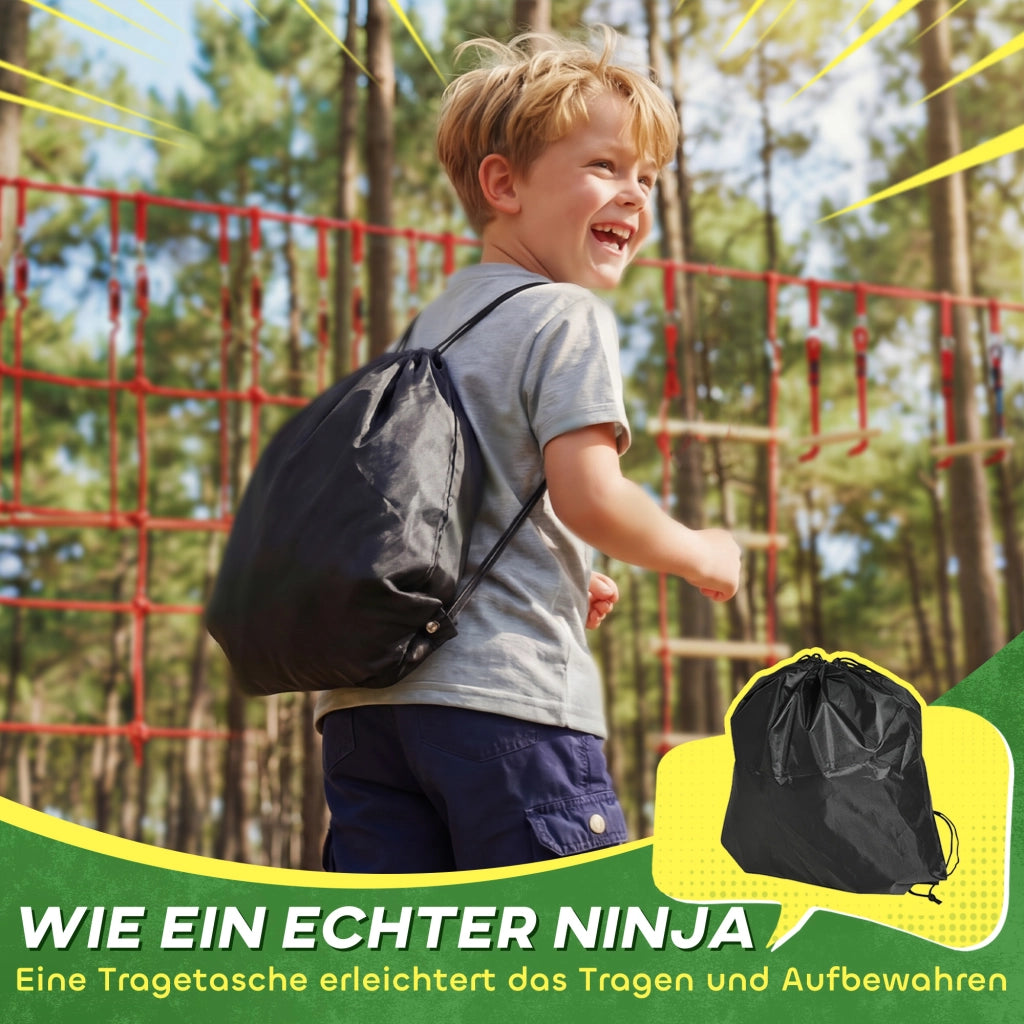 Set Slackline per bambini con anelli, altalena, scala e rete da arrampicata ¨C zephmum ¨C 100x30x18 cm Rosso