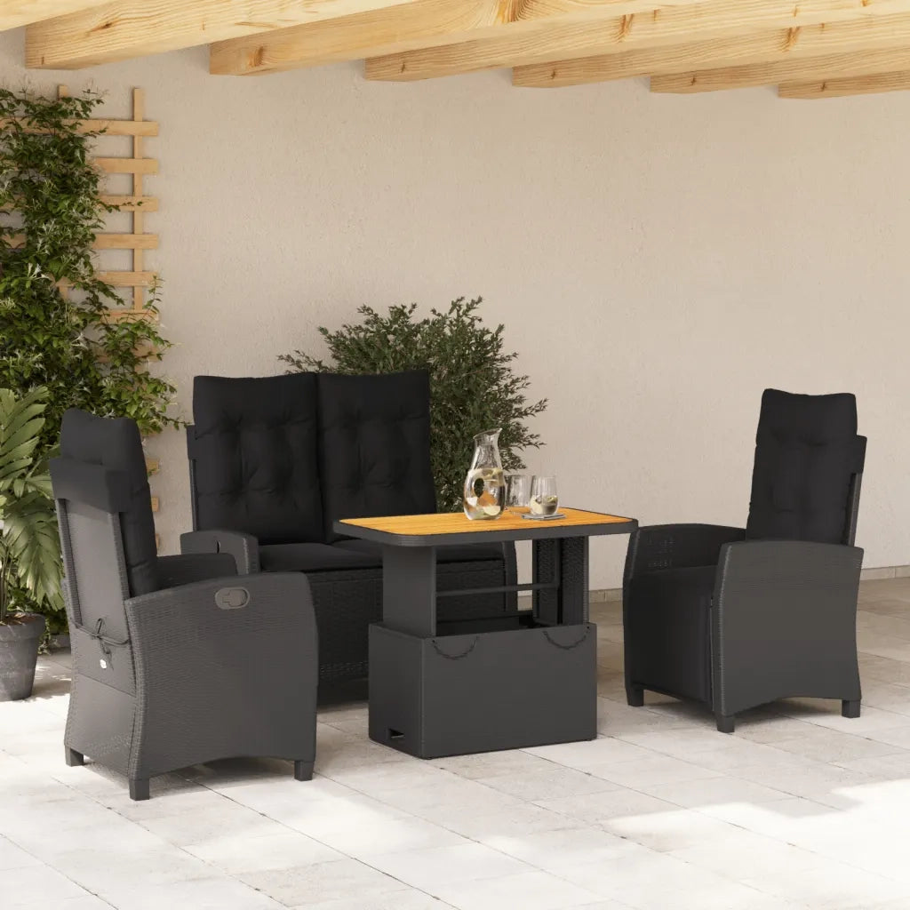 Set da Pranzo da Giardino 4 pz con Cuscini Nero in Polyrattan 3277396