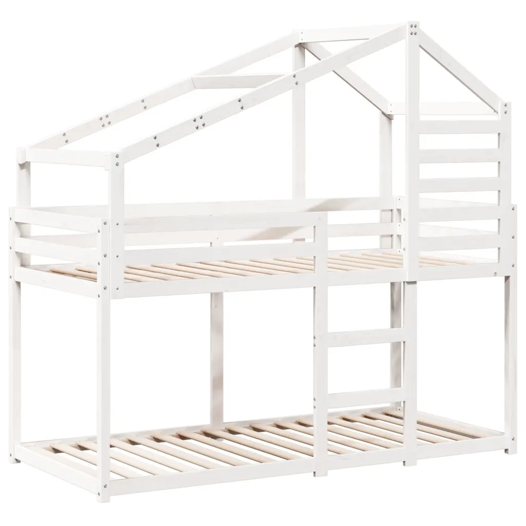 Letto singolo | Letto per adulti | Letto a Castello con Tetto Bianco 80x200 cm Legno Massello Pino