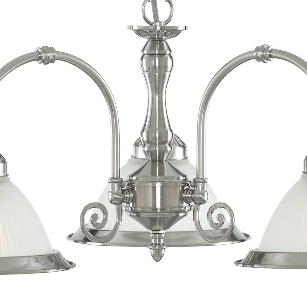 Lampadario Contemporaneo American Dinner Acciaio Argento Vetro 3 Luci E27