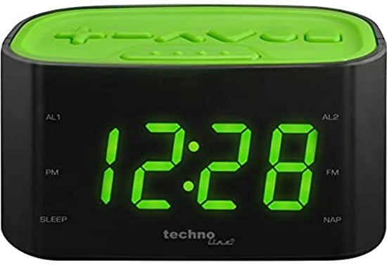 Orologio da Parete con Design di Controllo di Riproduzione LED - Alarme con Funzione di Radio FM e Design Verde