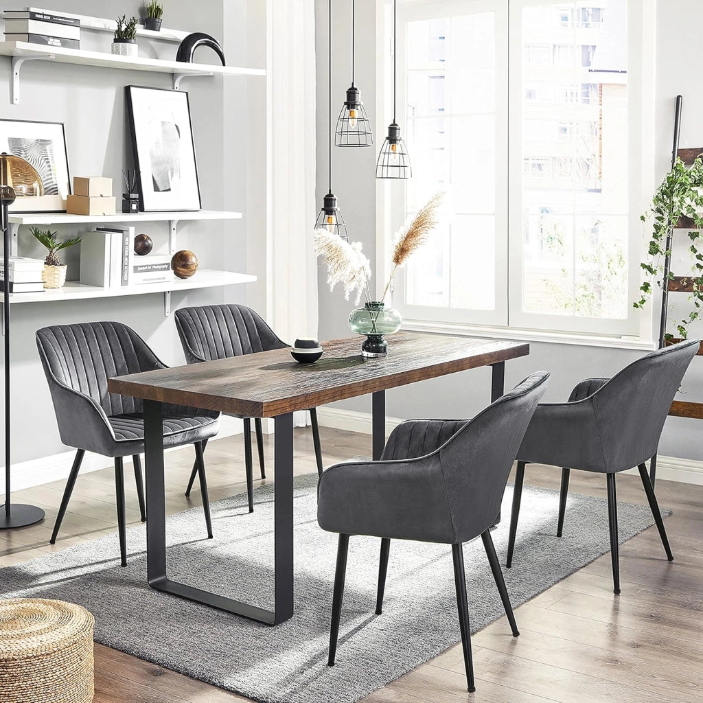 SONGMICS Set di 2 sedie da cucina, sedia in velluto, imbottita, con braccioli, carico max. 120 kg, gambe in metallo, per sala da pranzo, grigio e nero inchiostro LDC087G02