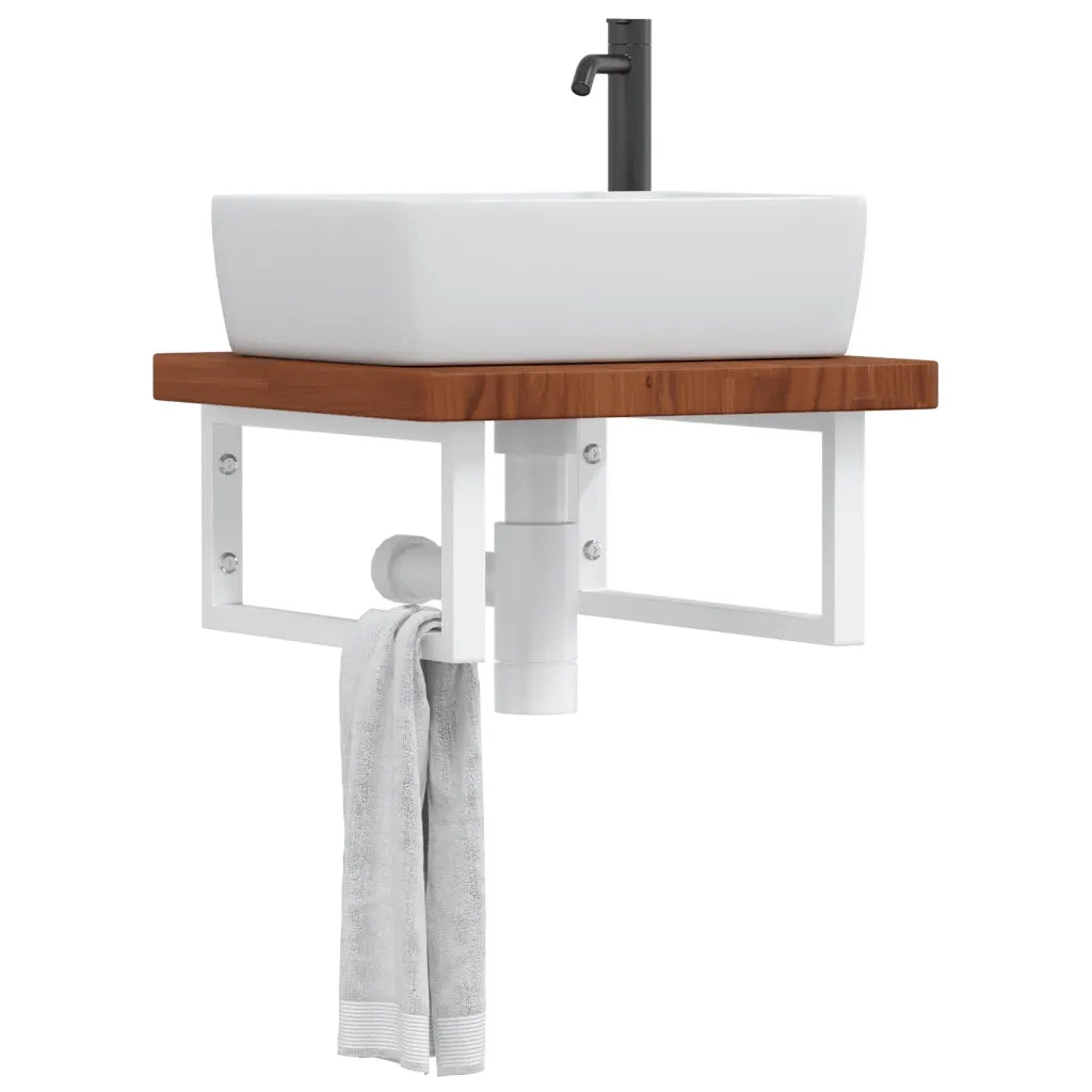 vidaXL Ripiano a Parete per Lavabo in Acciaio e Massello di Rovere