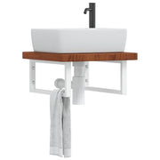 vidaXL Ripiano a Parete per Lavabo in Acciaio e Massello di Rovere