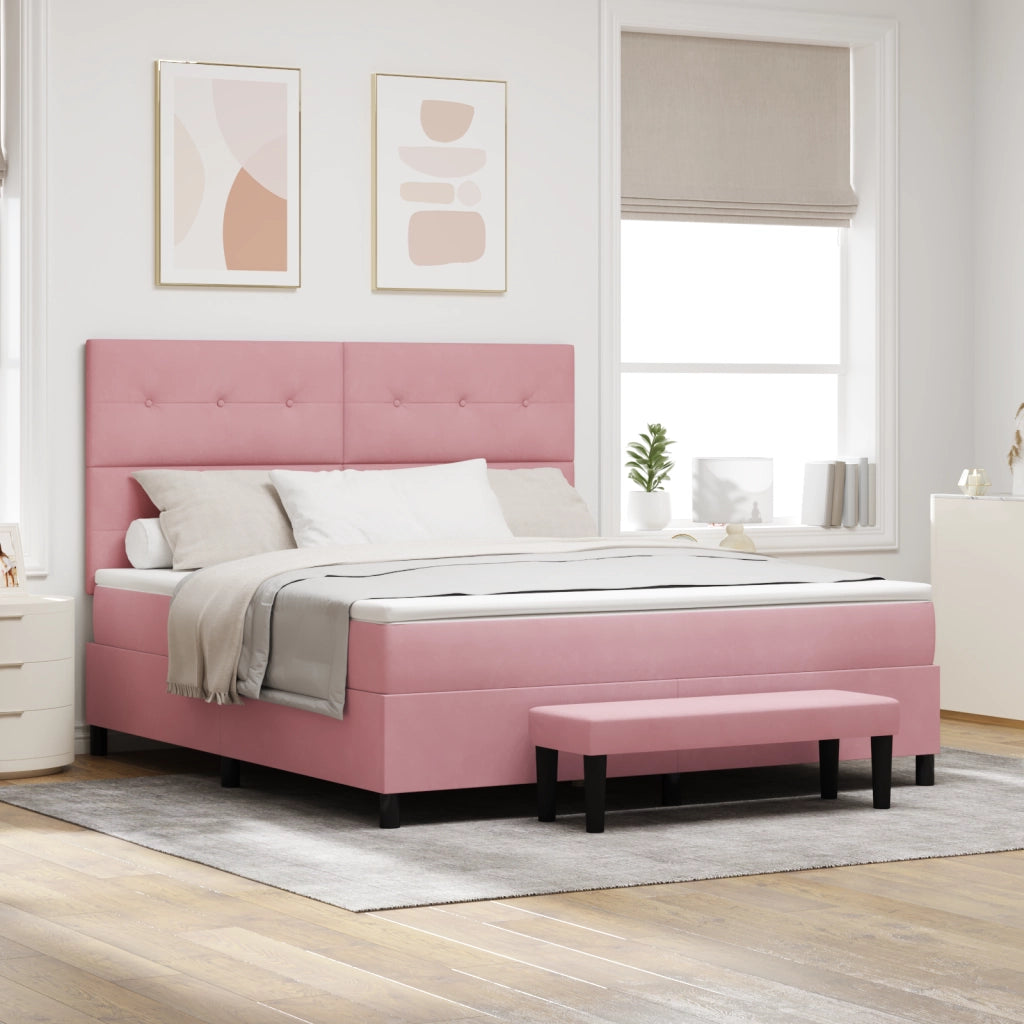 Letto a Molle con Materasso e Panchina Rosa 180x200 cm Velluto