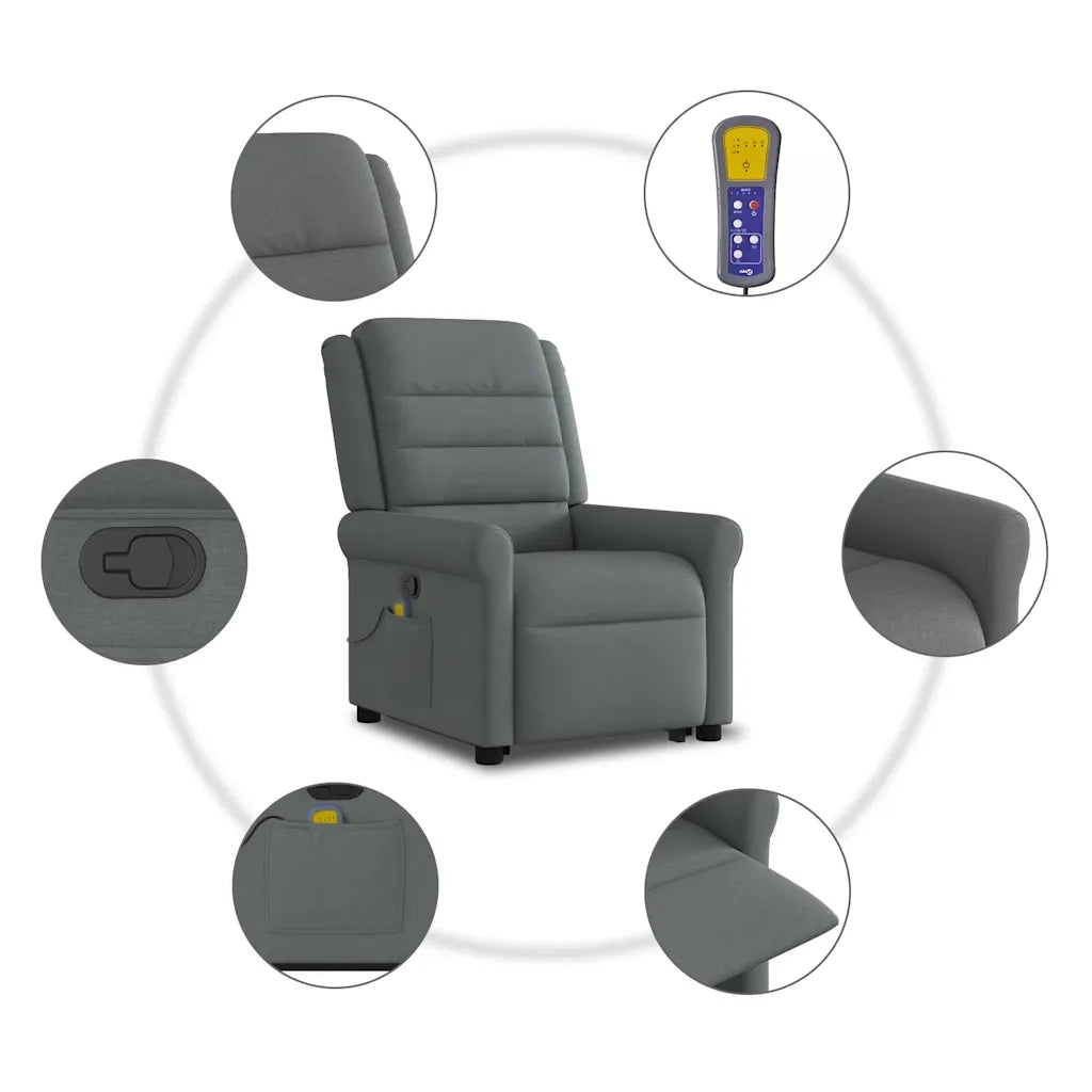 Poltrona Alzapersona Massaggi Reclinabile Grigio Scuro Tessuto 3303325