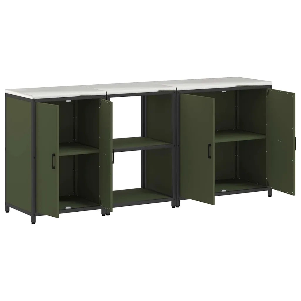 vidaXL Set di Stoccaggio per Cucina 3 pcs Verde oliva 210 x 50 x 92 cm