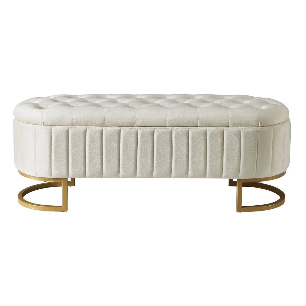 Panca Contenitore Imbottita in Velluto ¨C Xylo ¨C Beige 120x40 cm