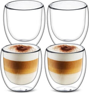 Set di 4 tazze in vetro a doppia parete per caffè - Tazze in vetro trasparente per latte e bevande calde - Tazze in vetro isolate per bevande fredde e calde - Tazze in vetro per caffè, latte e bevande calde.