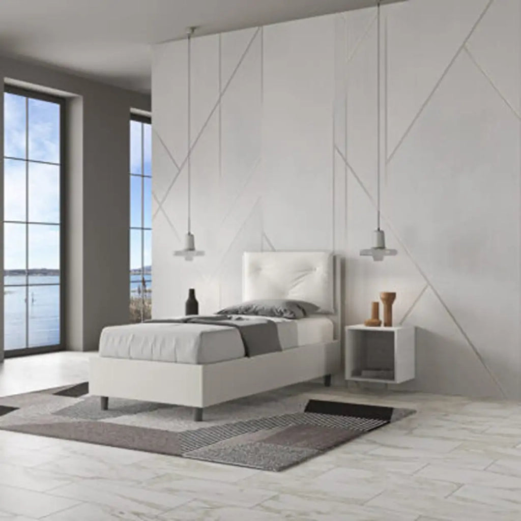 Letto singolo contenitore imbottito 80x210 similpelle bianco Appia
