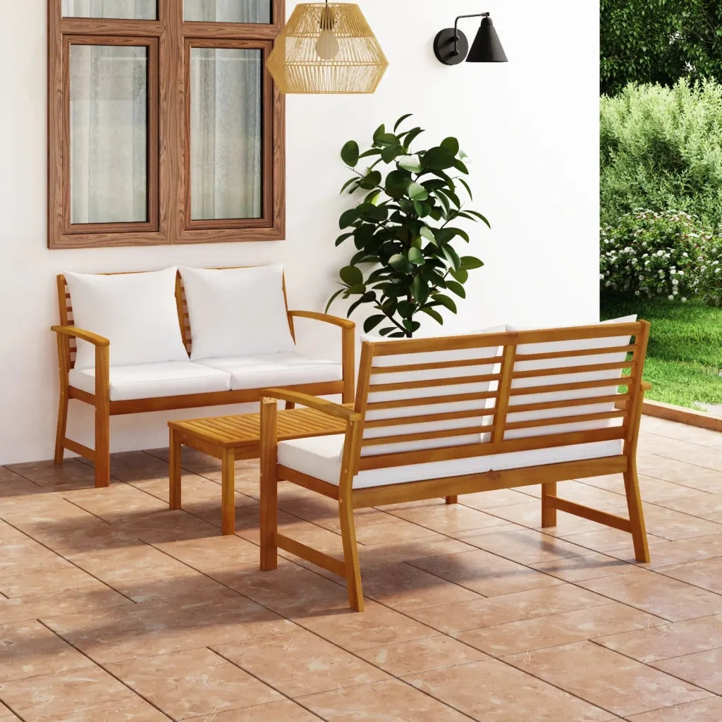Set Divani da Giardino 3 pz con Cuscini in Massello di Acacia 3057788