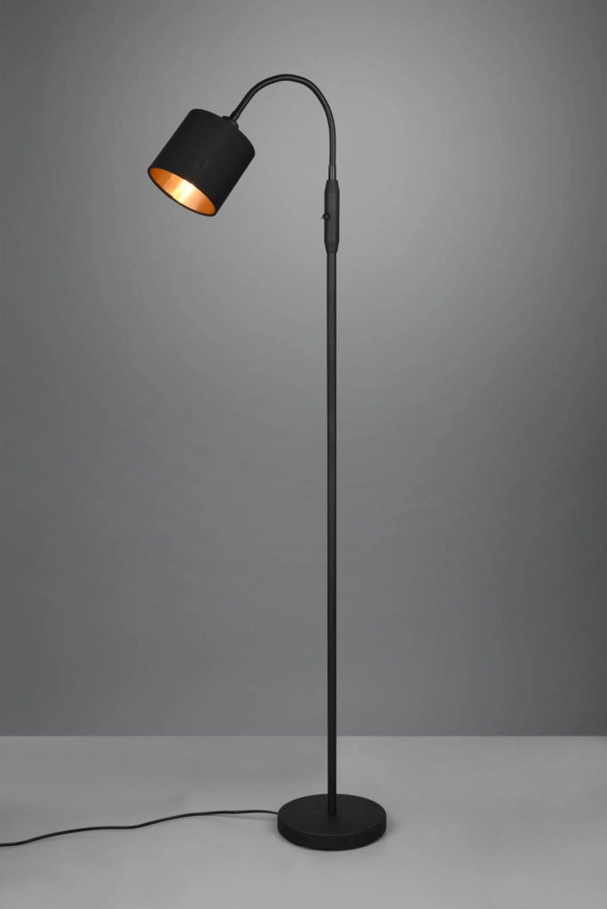 TOMMY PIANTANA NERA FLESSIBILE CON PARALUME NERO E ORO H.130CM 1 LUCE ATTACCO E14
