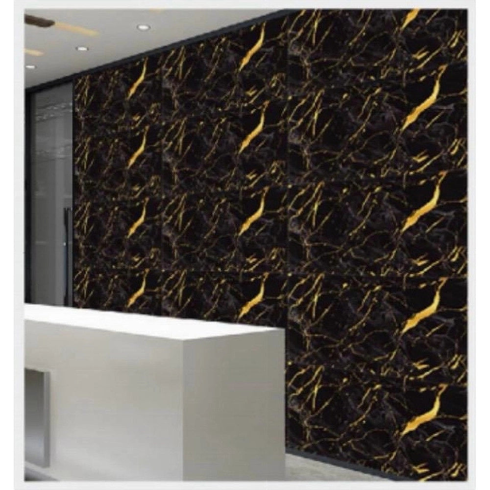 Trade Shop - Pannello Adesivo Effetto Marmo Nero Con Oro Pareti Paraschizzi 300 X 60cm Stanza -
