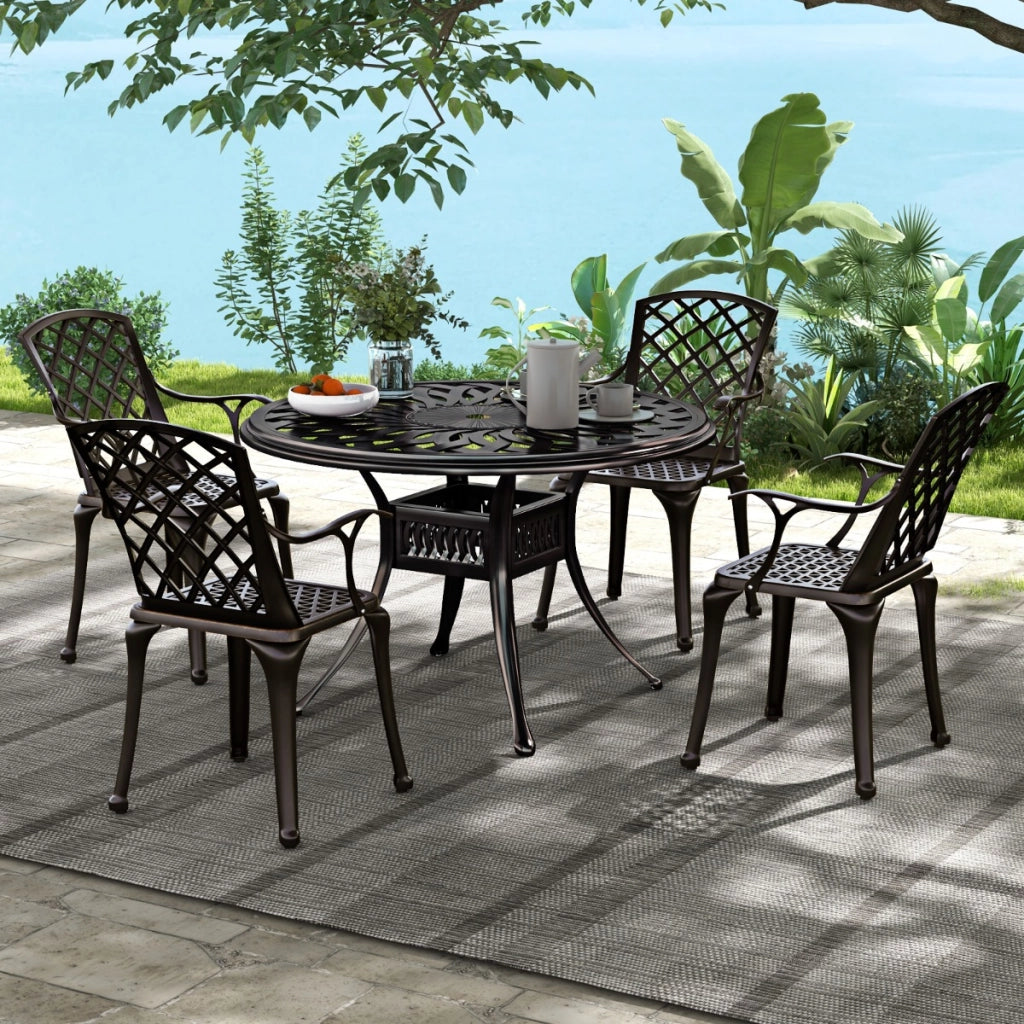 Set di 2 sedie da pranzo in alluminio pressofuso, Sedie da esterno con sedile curvo ergonomico e piedini regolabili Bronzo-Poltrone e sdraio