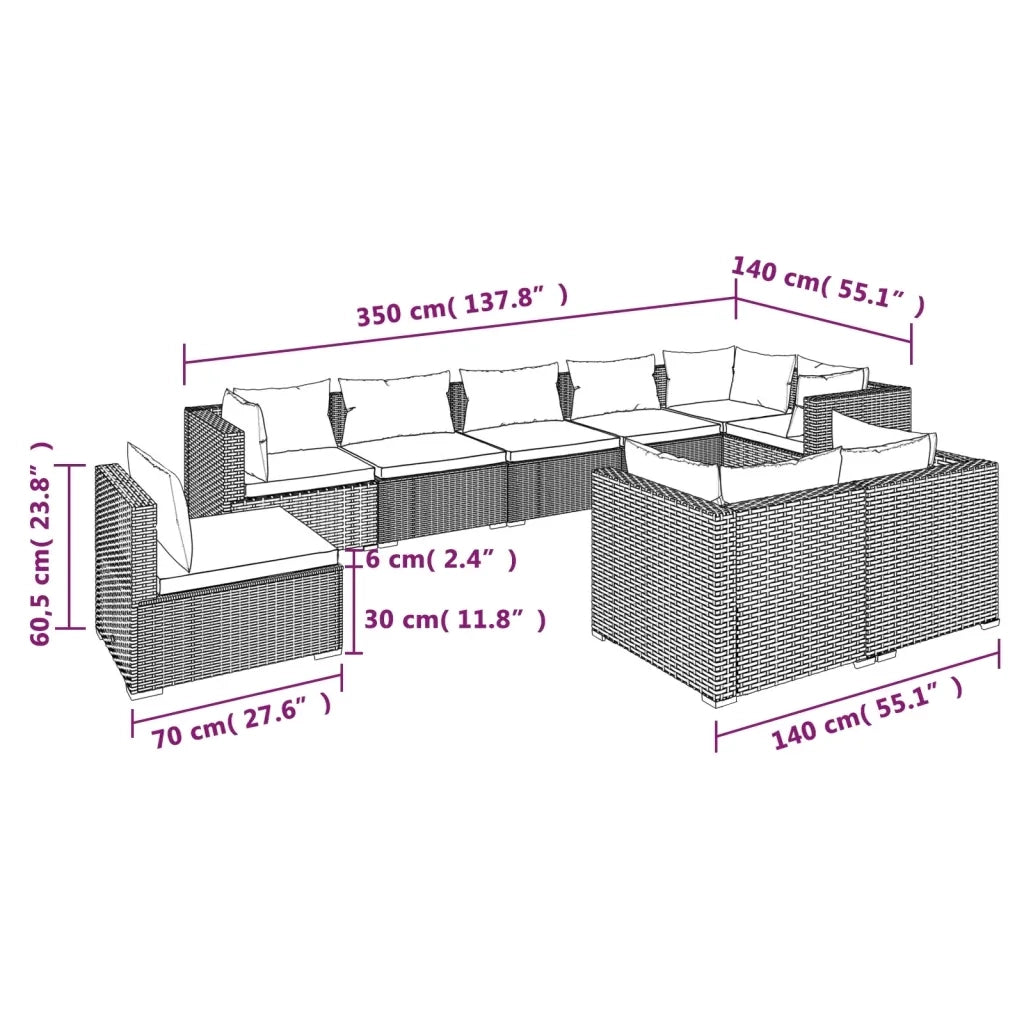 Set Divani da Giardino 9 pz con Cuscini in Polyrattan Marrone cod mxl 35177