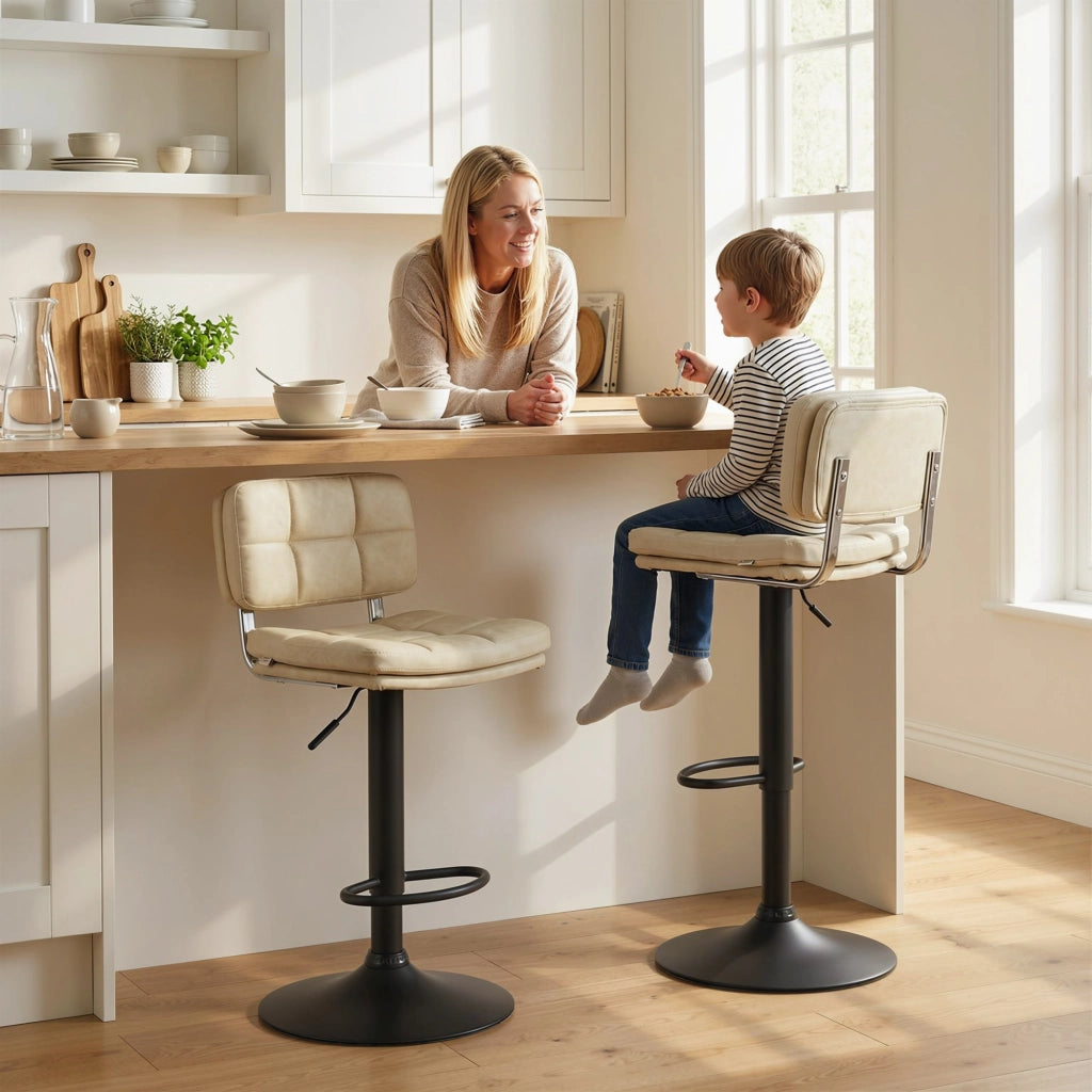 Sgabello da bar ¨C zephmum ¨C Vintage capitonn¨¦, rivestimento sintetico, crema, regolabile