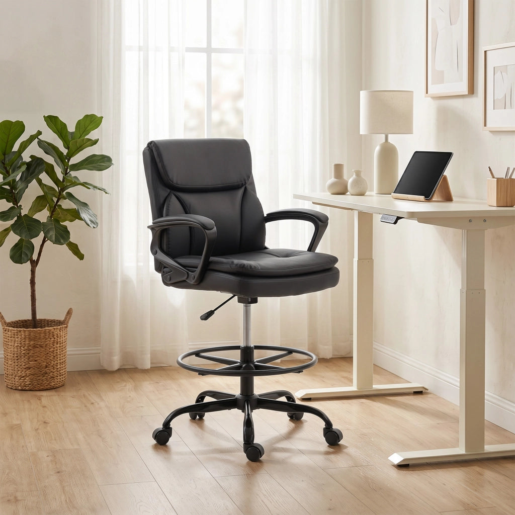 Sedia da Ufficio Girevole Ergonomic ¨C zephmum ¨C Nero con Altezza e Poggiapiedi Regolabili