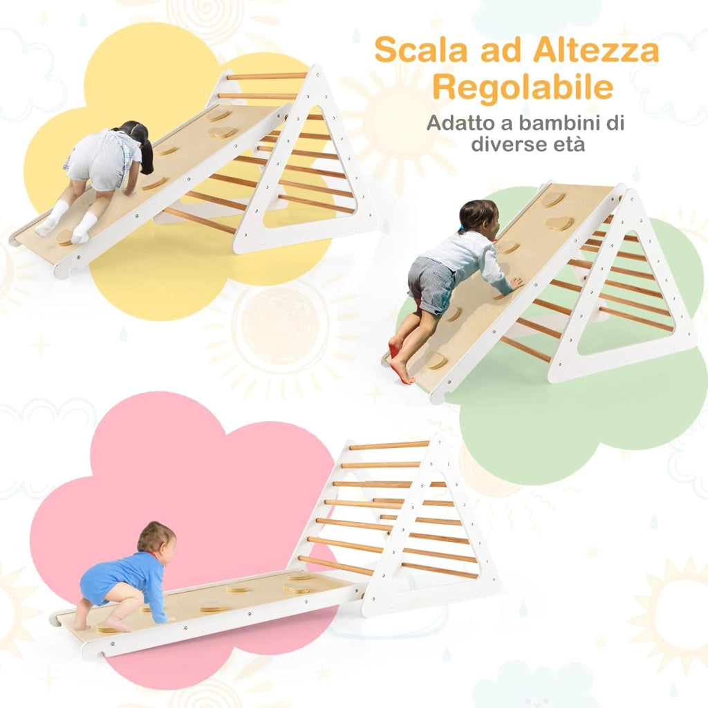 Set da Arrampicata 3 in 1 per Bambini, 3 Pezzi con 2 Scale Triangolari e 1 Rampa, Scala Giochi Arrampicata per Bambini 3+ Anni (Beige)