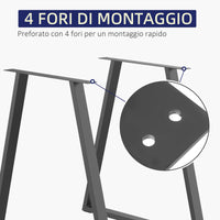 Set 2 Gambe per Tavolo Trapezoidali 70x5x72 cm con 6 Fori e 12 Viti in Acciaio Nero