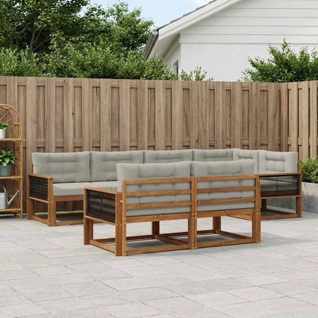 Set di divani da esterno 8 pz Naturale e Grigio chiaro 3382644