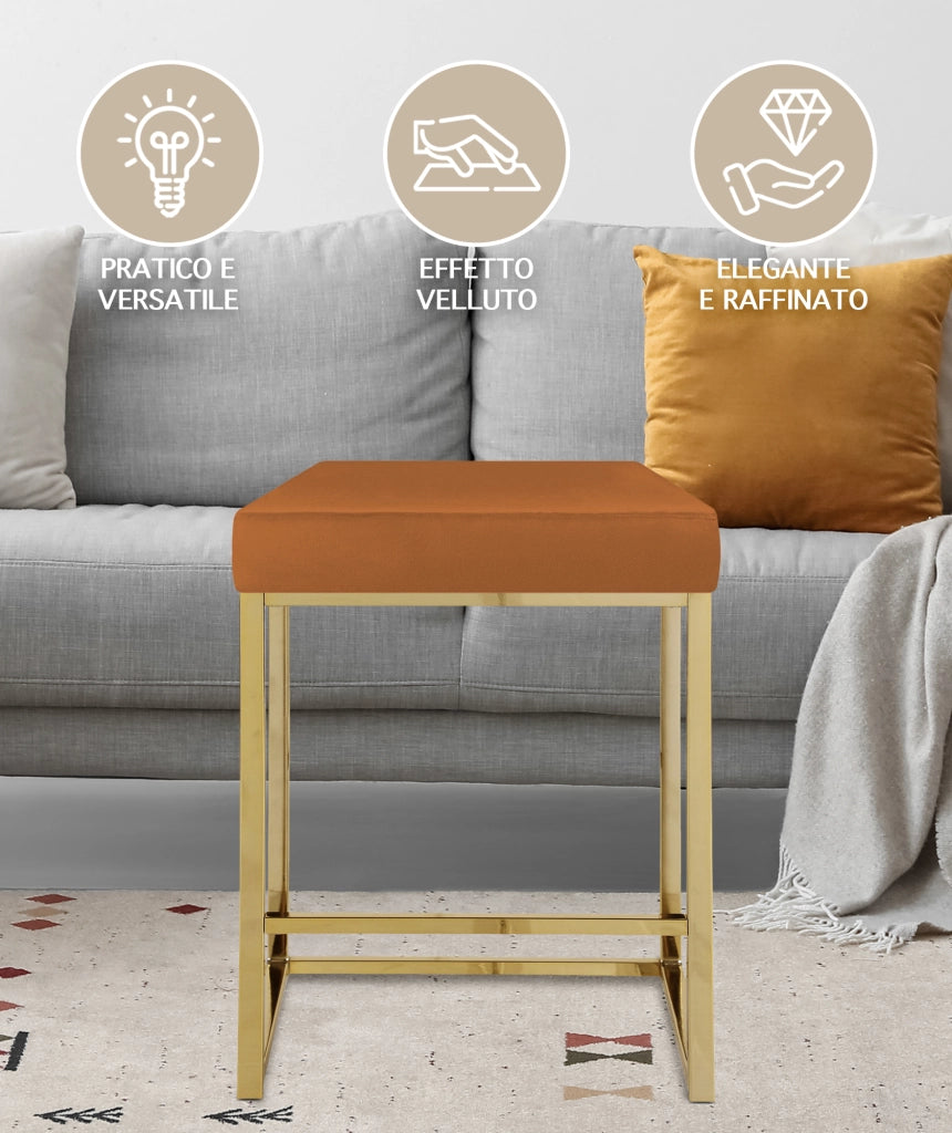Sgabello Moderno In Velluto Sedile imbottito Gambe In Acciaio Dorato Senza Schienale Casa Sedia Cucina Bar Pub Seduta Rialzata Di Design - Ruggine