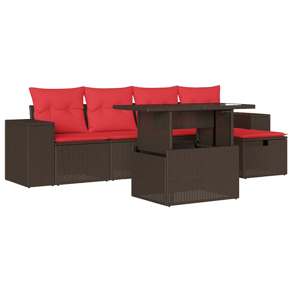 Set Divani da Giardino 6 pz con Cuscini Marrone in Polyrattan 3275294