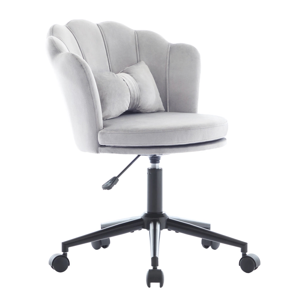 sedia da ufficio girevole regolabile in altezza con cuscino lombare a farfalla in velluto grigio 55 Ã— 62 Ã— 73-83 cm