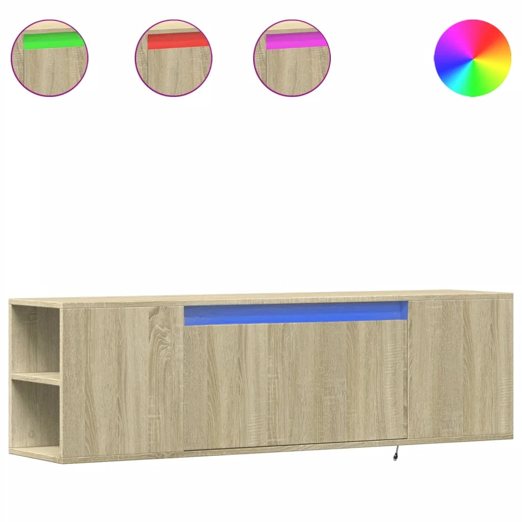 Mobile TV a Parete con Luci LED Rovere Sonoma 135x31x39,5 cm