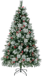 Albero di Natale Artificiale 185/215 cm Pre-Illuminato e Incernierato, con 747/1116 Punte, 350/400 Luci LED, 55/70 Pigne, 55/70 Bacche Rosse e 11 Modalità di Illuminazione (185 cm)