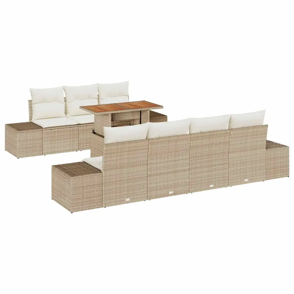 Set da Pranzo per Giardino con cuscino 8 pcs Beige e Crema
