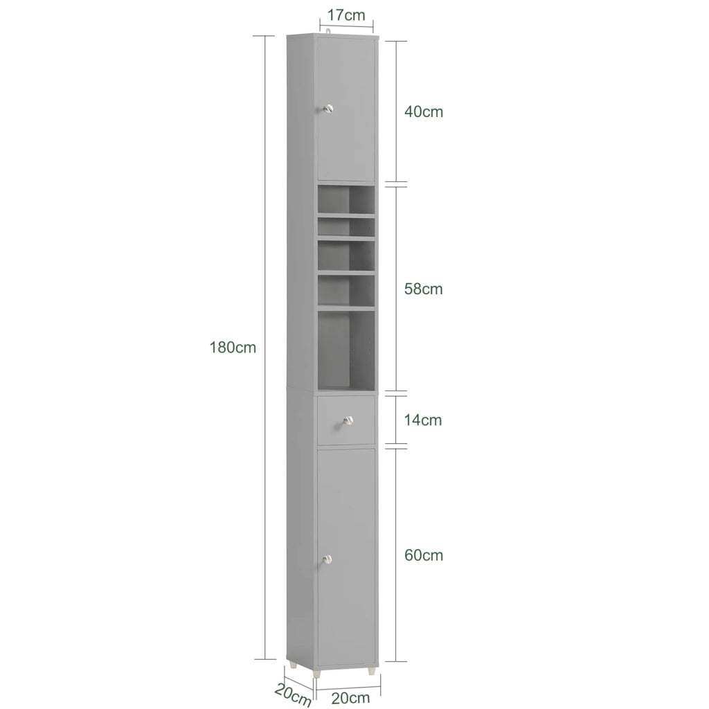 Armadio Colonna bagno, Mobile bagno alto con 2 Ante e 1 cassetto altezza: 180 cm Grigio BZR34-HG