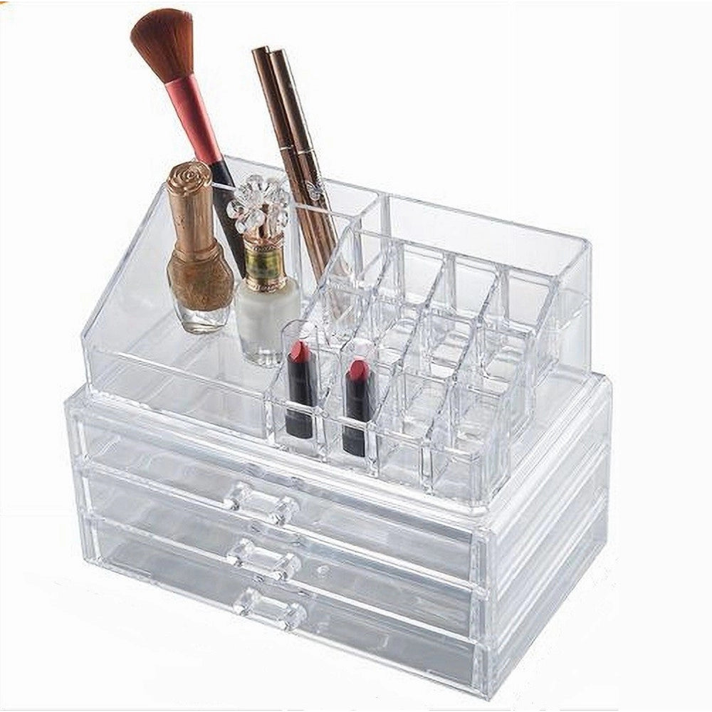 Trade Shop - Organizer Trasparente 3 Cassetti Porta Gioielli Trucchi Cosmetici Make-up 10254 -